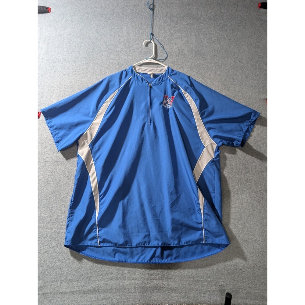 A4 Baseball Cage‎ Jacket Blue 1/4 Zip Dugout Short Sleeve XL Single Stitch VTG